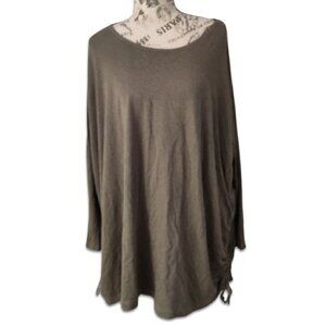 Bryn Walker Cinch Sides Long Sleeves Top Boat Neck Army Green Tunic Oversize M